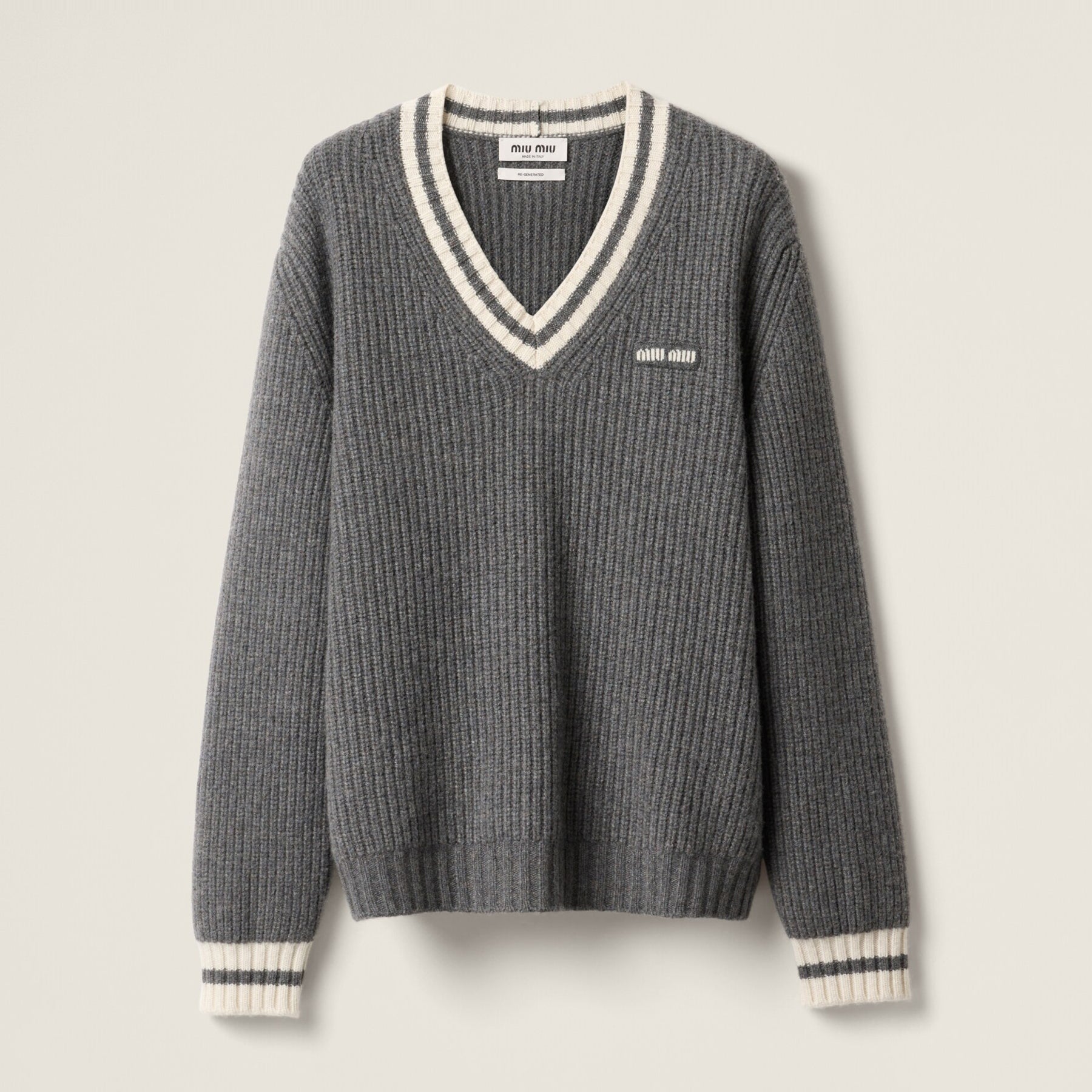 Women's Spring and Autumn Letter Printed V-Neck Casual Long Sleeve Cashmere Sweater Top #75114