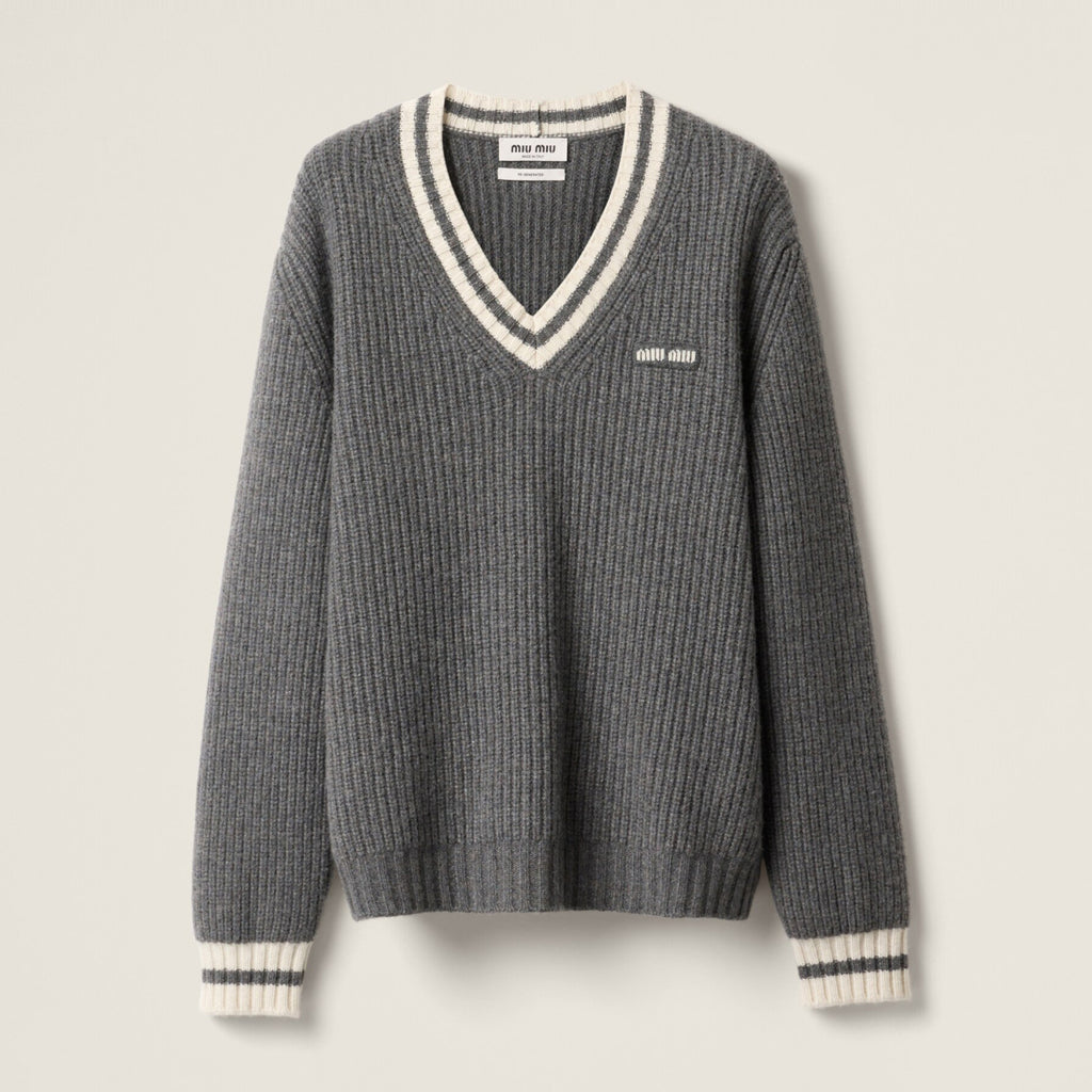 Women's Spring and Autumn Letter Printed V-Neck Casual Long Sleeve Cashmere Sweater Top #75114