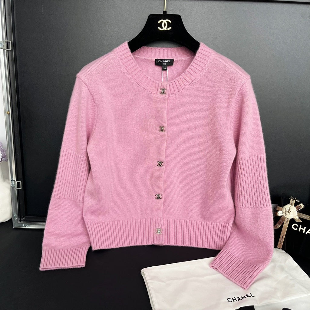 Women's Spring And Autumn Solid Color Round Neck Single Breasted Long Sleeved Knit Sweater Jacket #73426