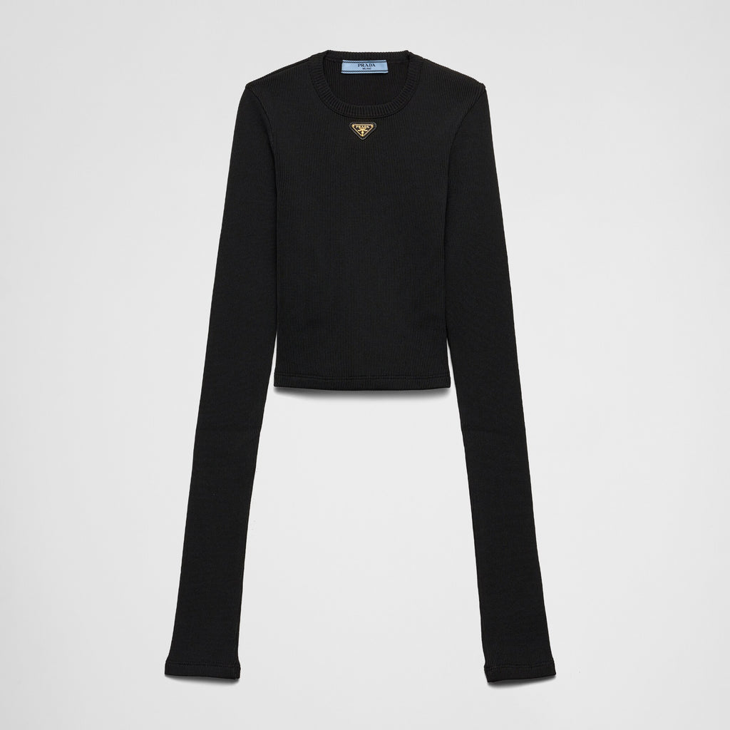 Women's Spring and Autumn Solid Color Ribbed Logo Printed Round Neck Long Sleeve Knit Sweater #74924