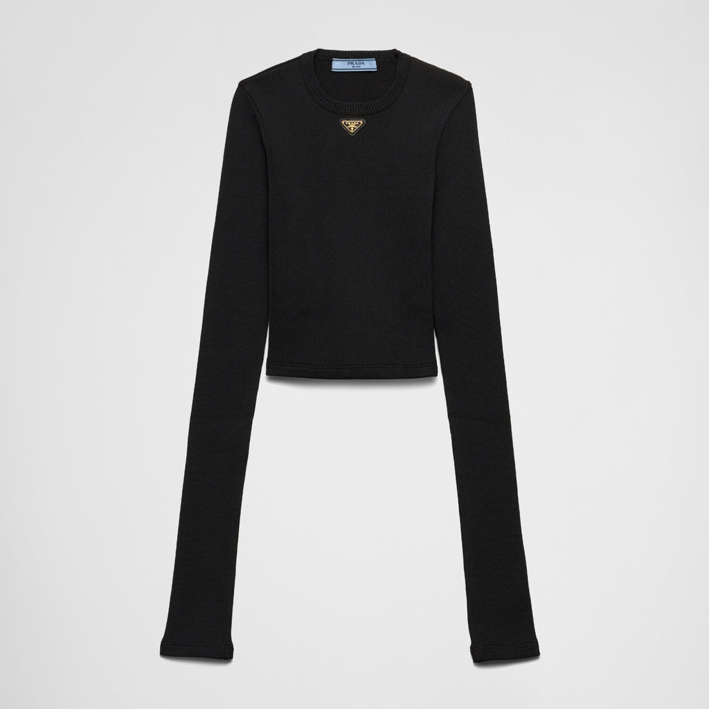 Women's Spring and Autumn Solid Color Ribbed Logo Printed Round Neck Long Sleeve Knit Sweater #74924