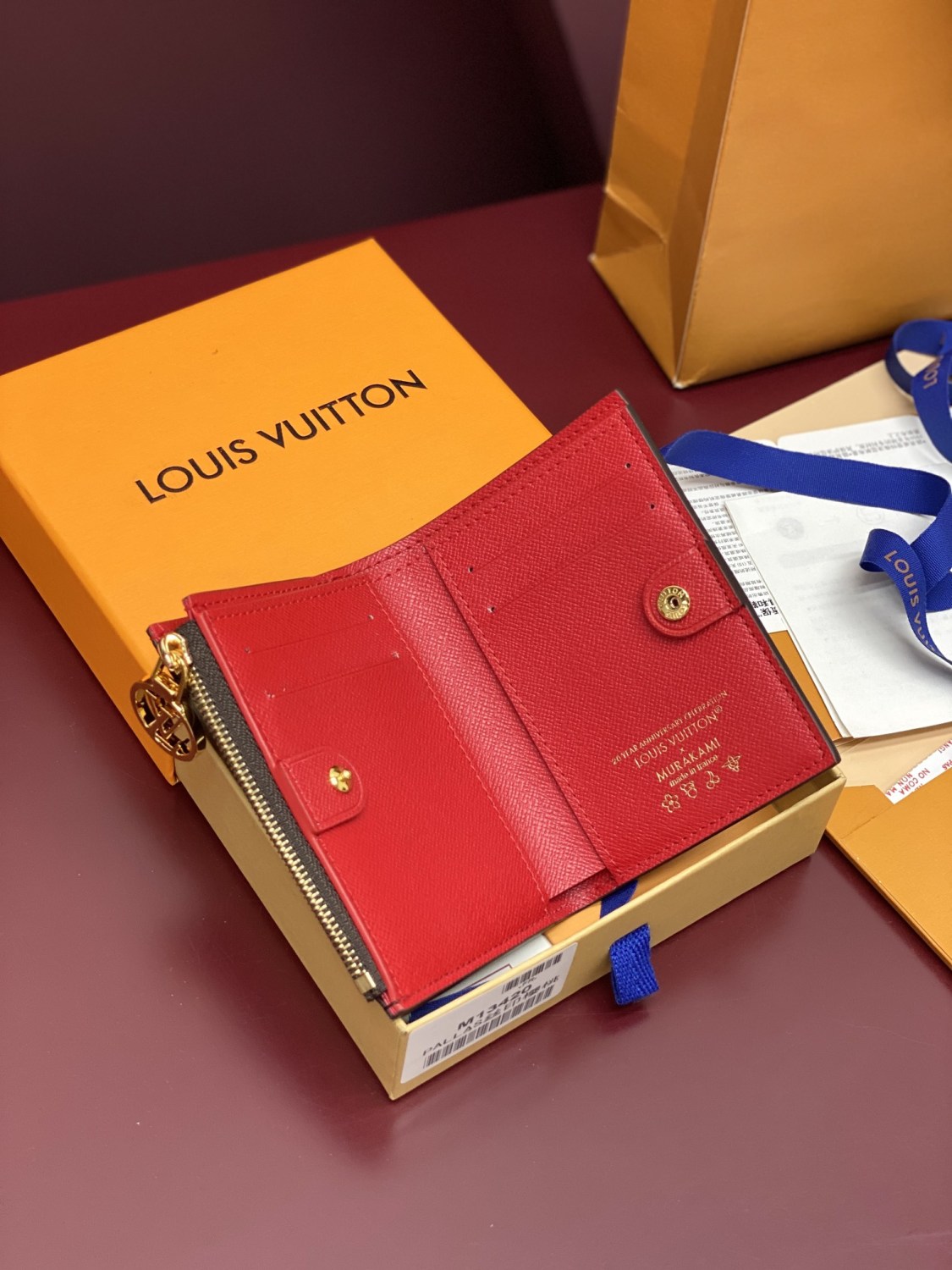 LV x TM LISA Women's Brown Letter Print Cherry Pattern Leather Wallet Bag Bags #77596