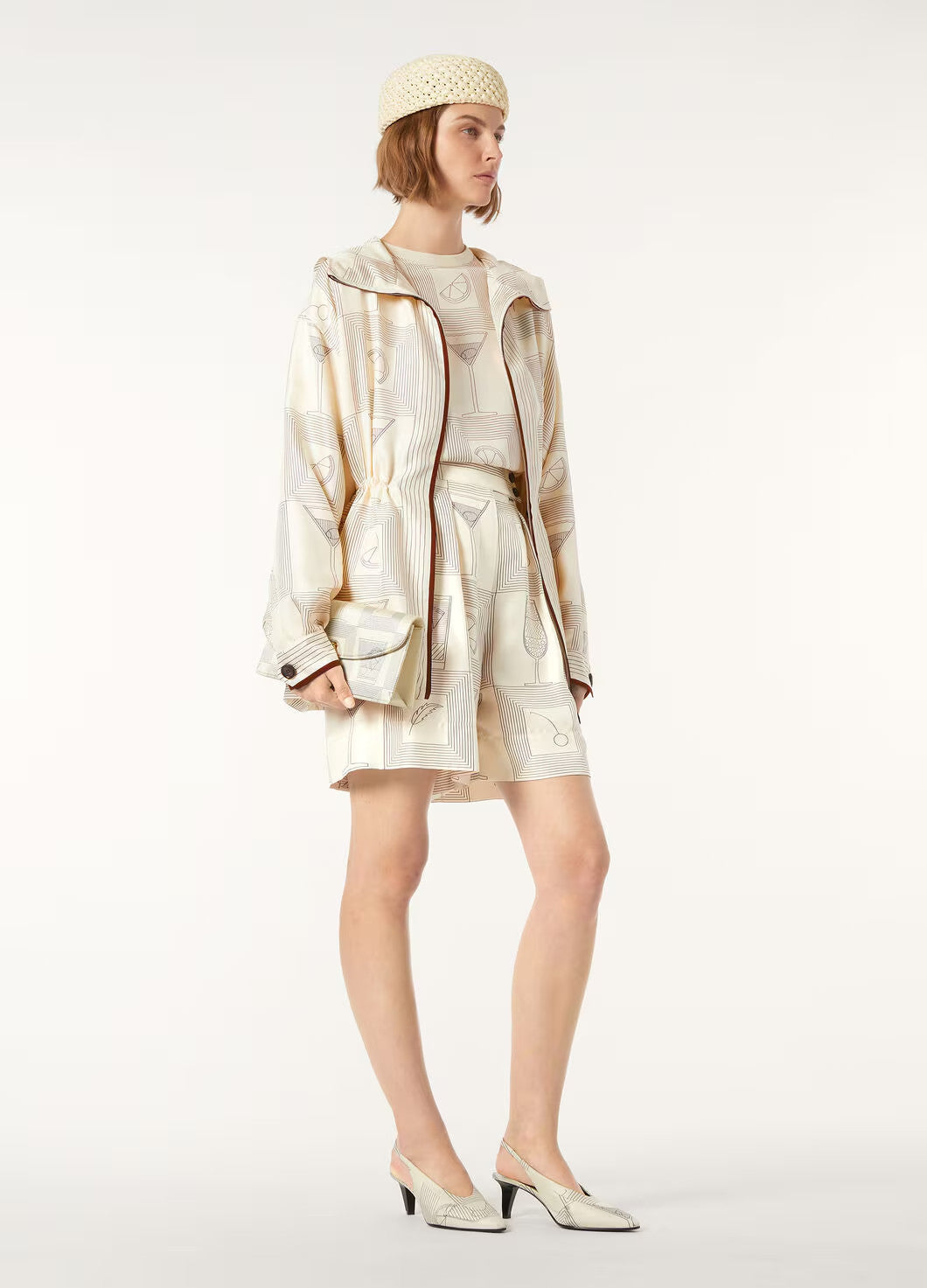 Women's Spring Summer Autumn Rafael Silk Printed Drawstring Parker Hooded Jacket Casual Dorin Striped Bermuda Shorts Ngvp #1839