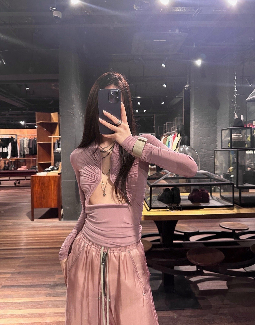 Women's Spring And Autumn Solid Color Hollow Structure Top Long Sleeve Sexy Fashion Versatile Tops Ngvp #9132