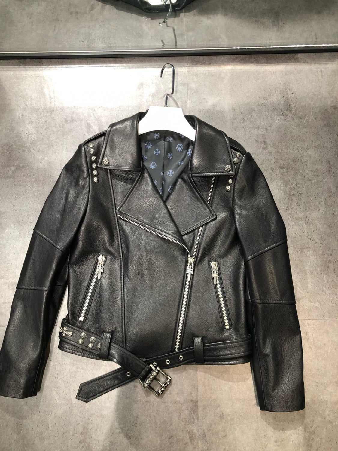 Women's Autumn and Winter Solid Color Slant Zipper Sheepskin Long Sleeve Lapel Biker Jacket #98463