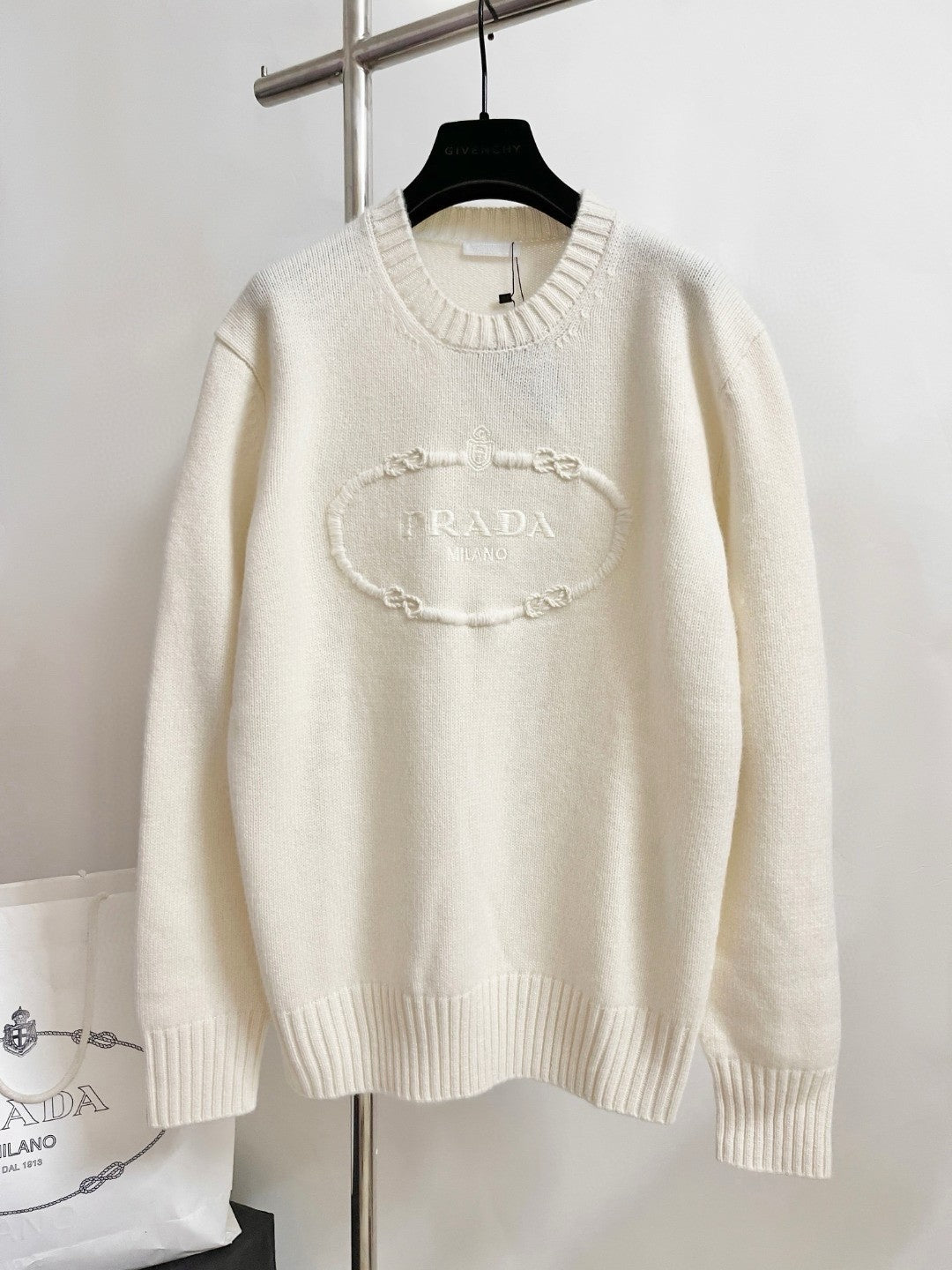 Men's Spring and Autumn Solid Color Splicing Round Neck Embroidery Printed Logo Long Sleeve Sweater Pullover #72945