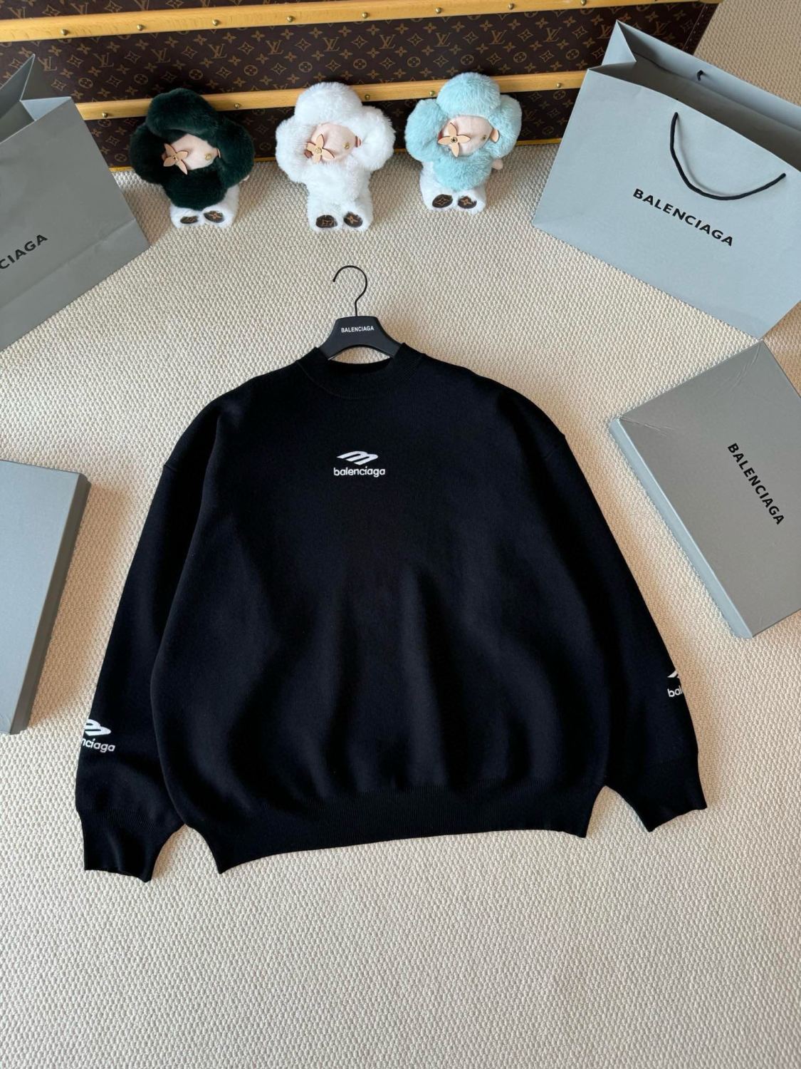 Men's Spring and Autumn Solid Color Logo Printed Round Neck Pullover Regular Fit Long Sleeve Sweater #74275