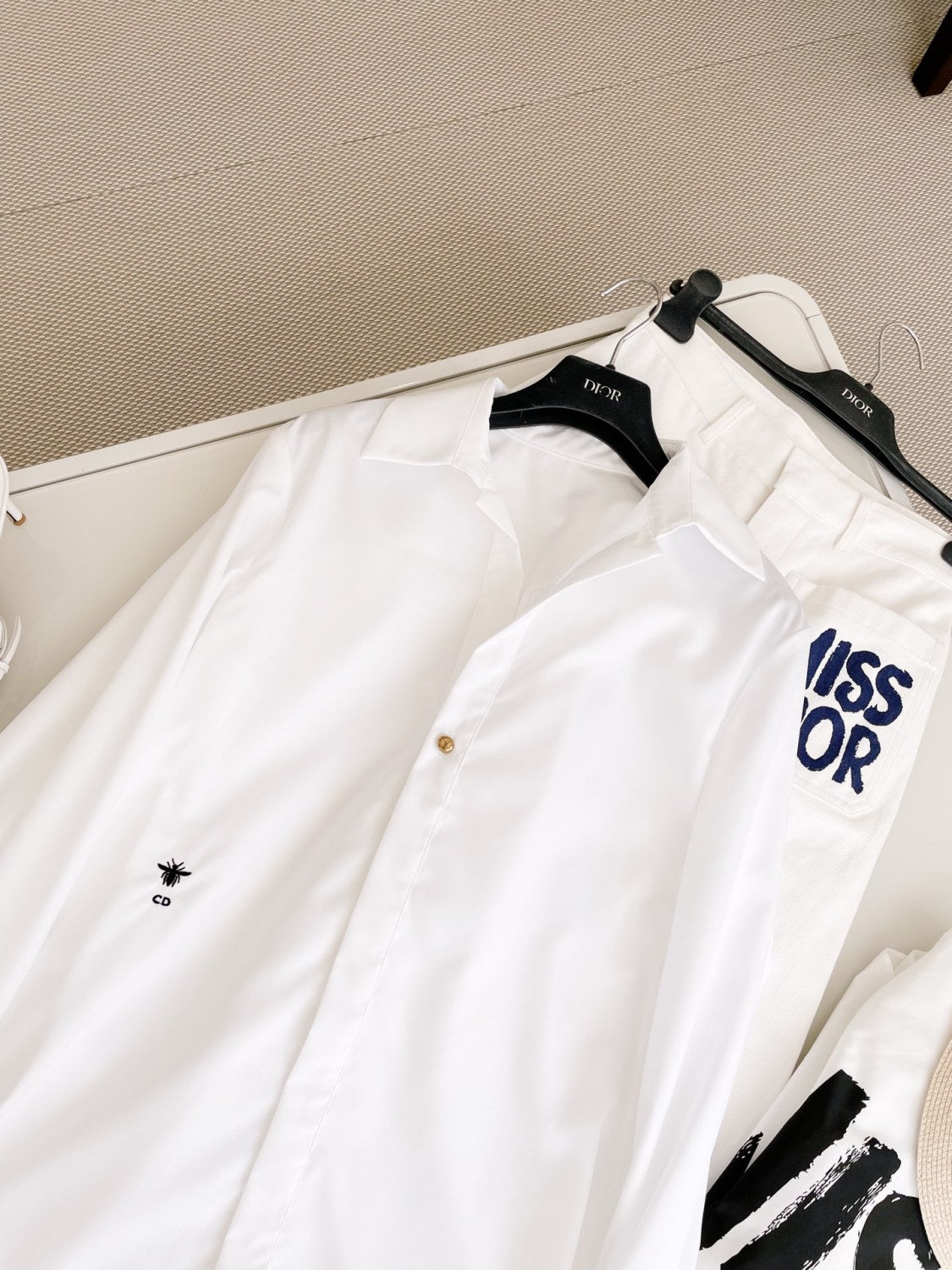 Women's Spring and Autumn Solid Color Logo Embroidery White Lapel Long Sleeve Shirt #72764