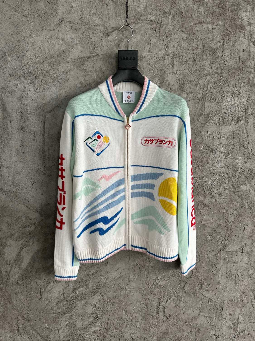 Men's Fall/Winter Abstract Pattern Logo Jacquard Knit Zipper Sweater Fashionable Straight V-Neck Knit Cardigan Jacket #193320