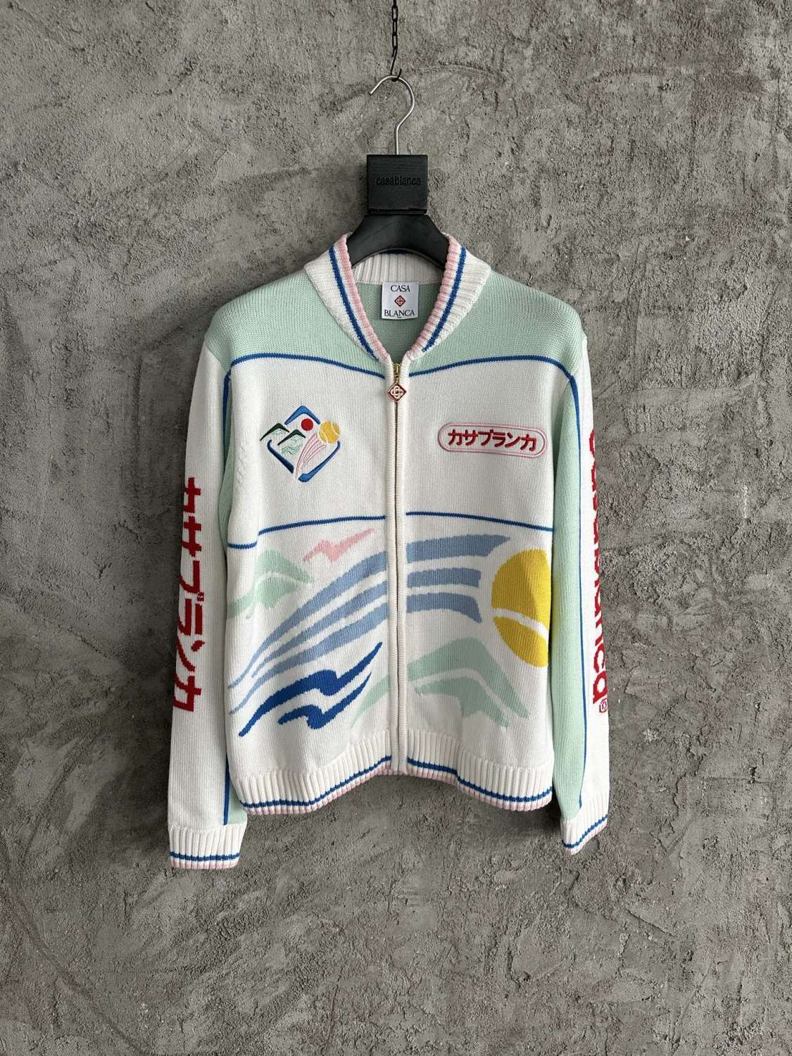 Men's Fall/Winter Abstract Pattern Logo Jacquard Knit Zipper Sweater Fashionable Straight V-Neck Knit Cardigan Jacket #193320