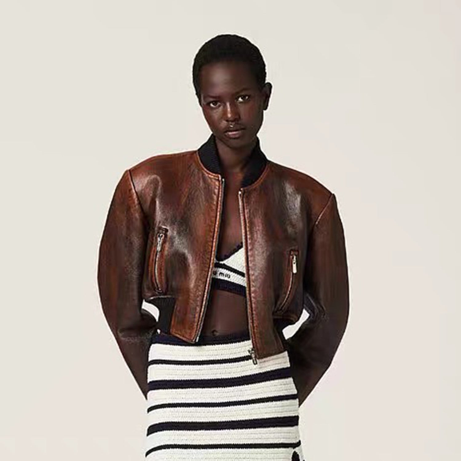 Women's Spring. Autumn And Winter Solid Color Retro Baseball Collar Zipper Short Loose Long-Sleeved Sheepskin Jacket Coat Ngvp #8493