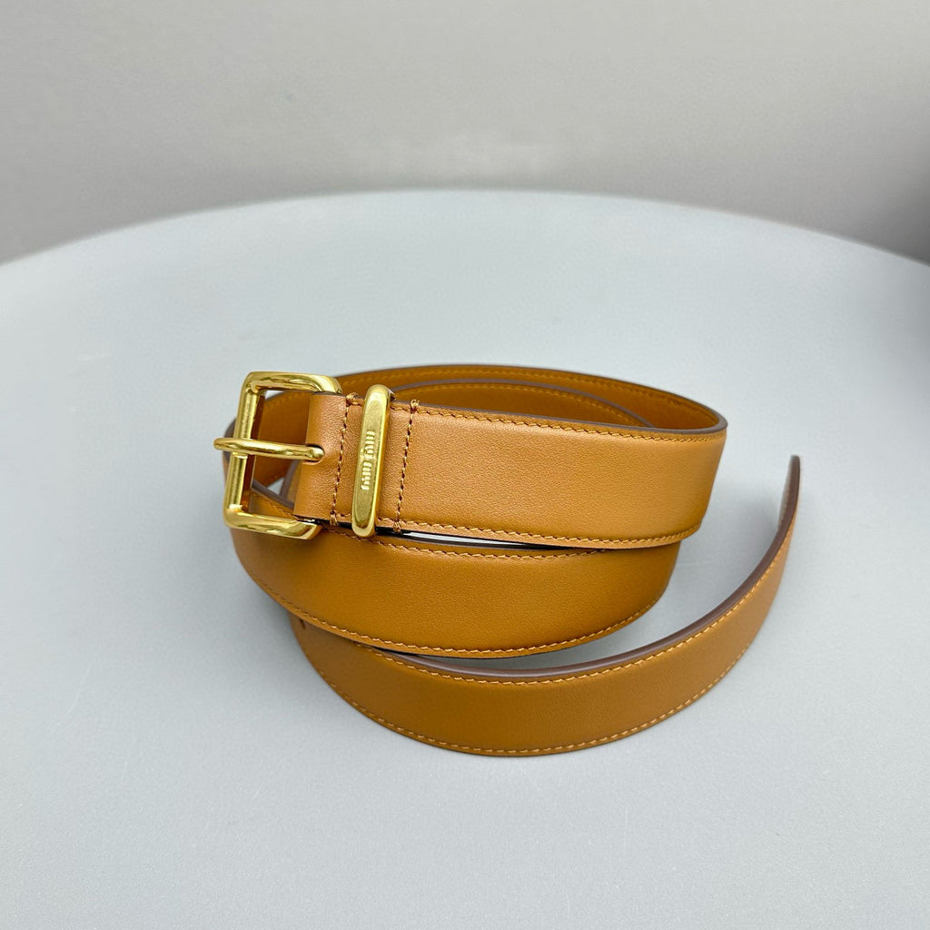 Women's Solid Colour Cowhide Logo Belt with Metal Buckle #97594