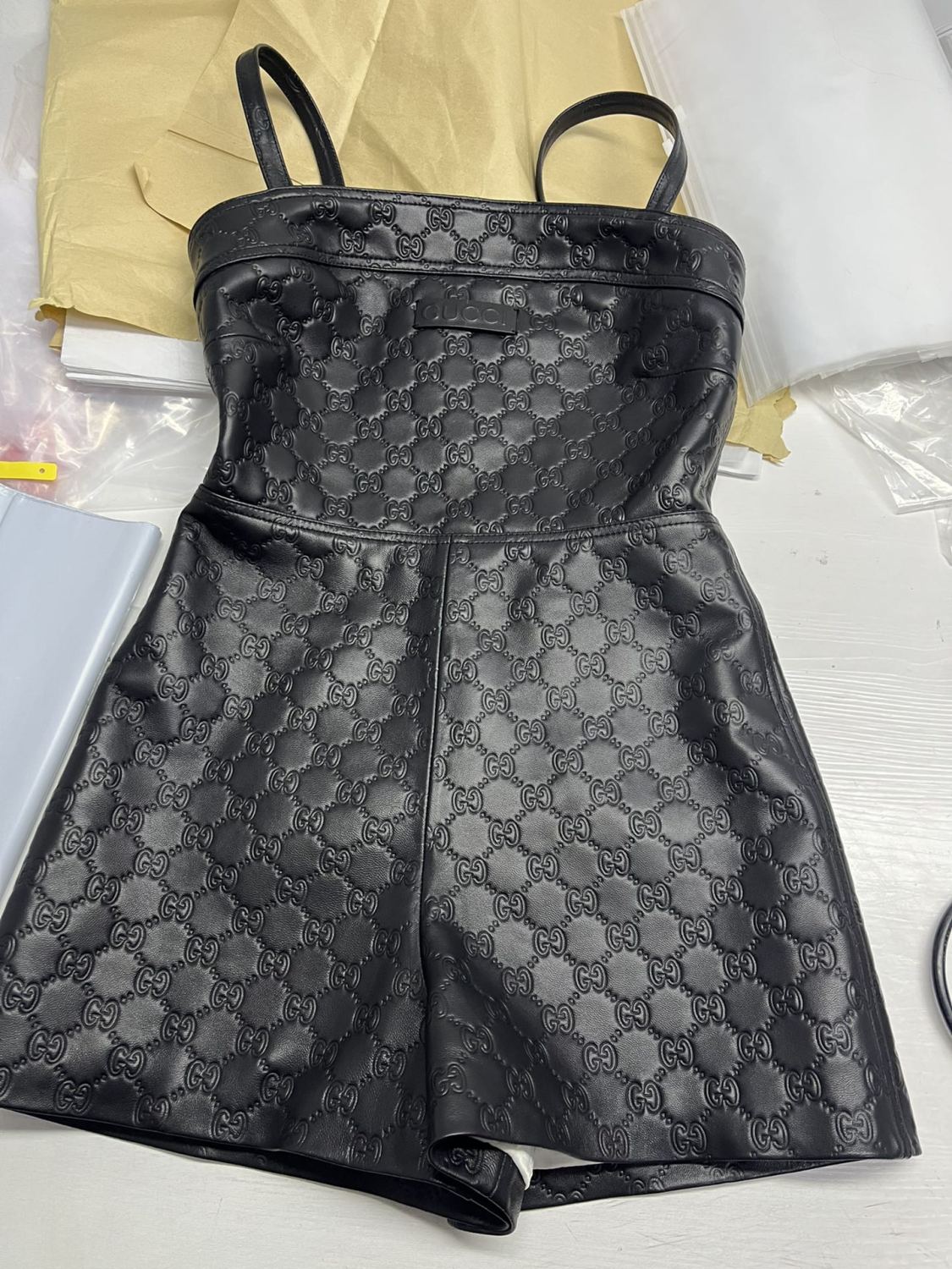 Women's Spring/Summer Alphabet Embossed Printed Solid Color Leather Halter Jumpsuit #75151