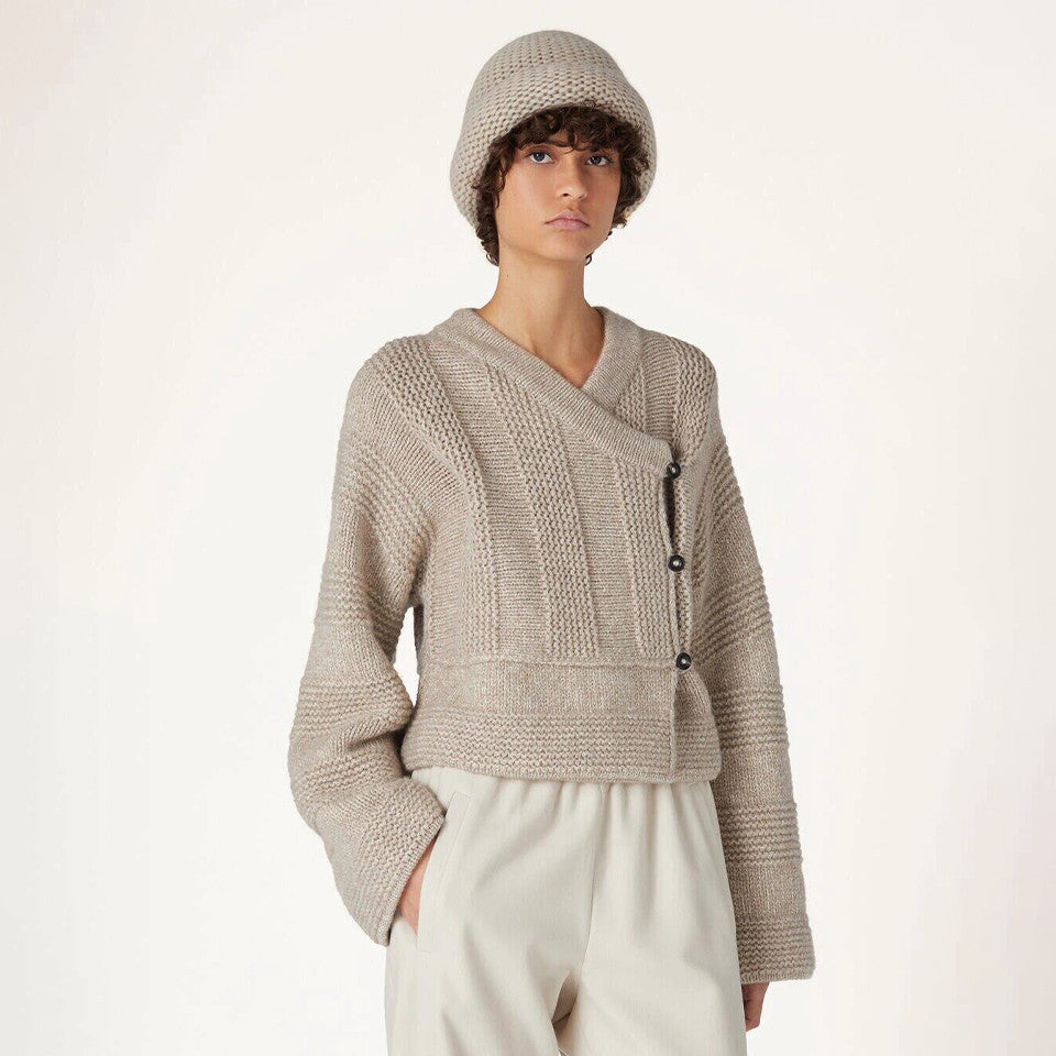 Women's Spring And Autumn V-Neck Solid Color Oblique Placket Cashmere Single-Breasted Long-Sleeved Casual Sweater Ngvp #9358