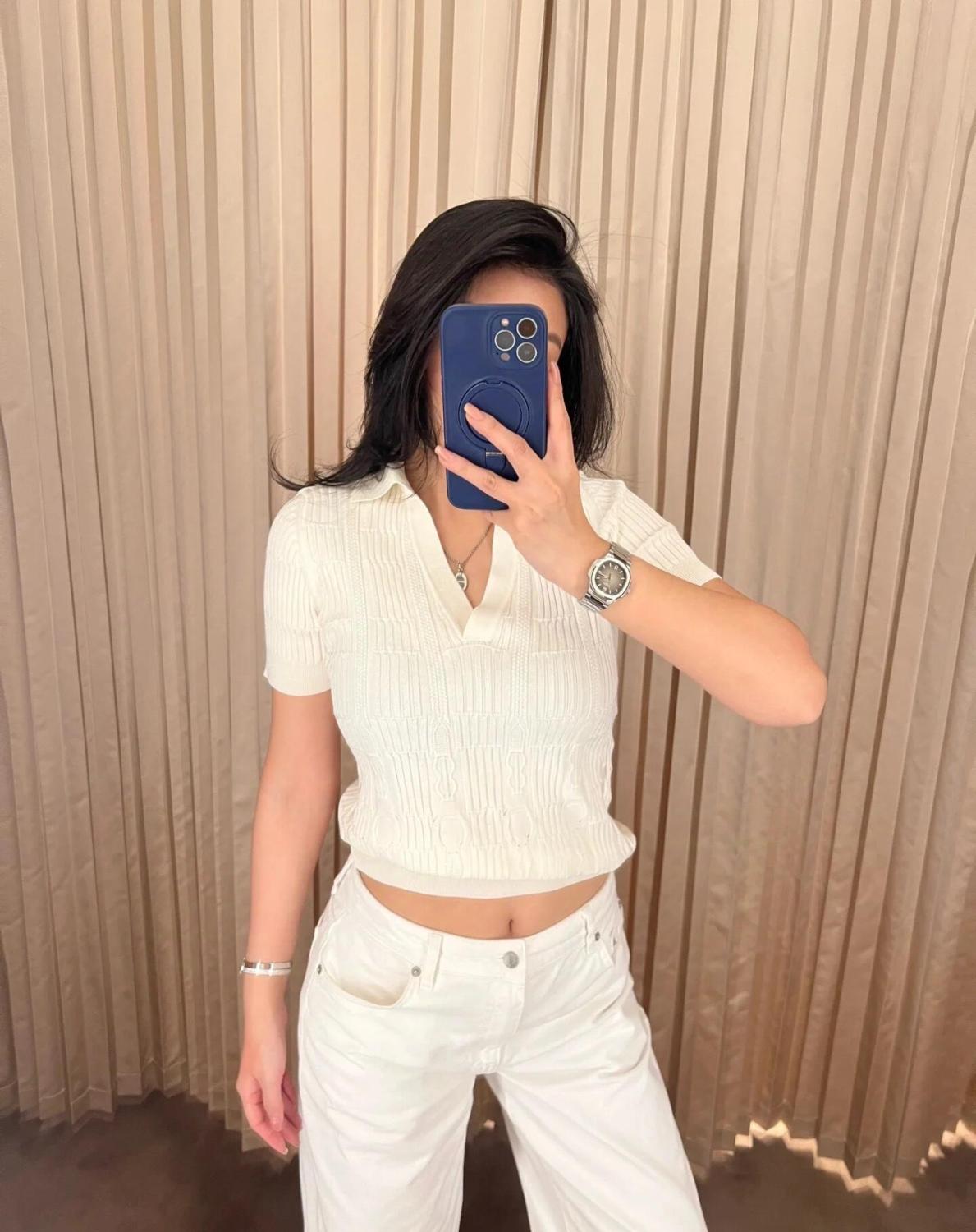 Women's Knitted V-neck Spring. Autumn And Winter Silk Cotton Blend Short Sleeve Pullover Top Solid Color Sweater Ngvp #1394