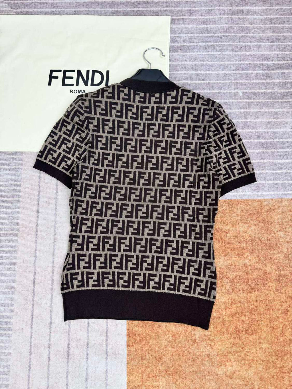 Women's Summer Brown FF Printed Cotton Jersey Top. Fitted Short Sleeve T-Shirt #72932