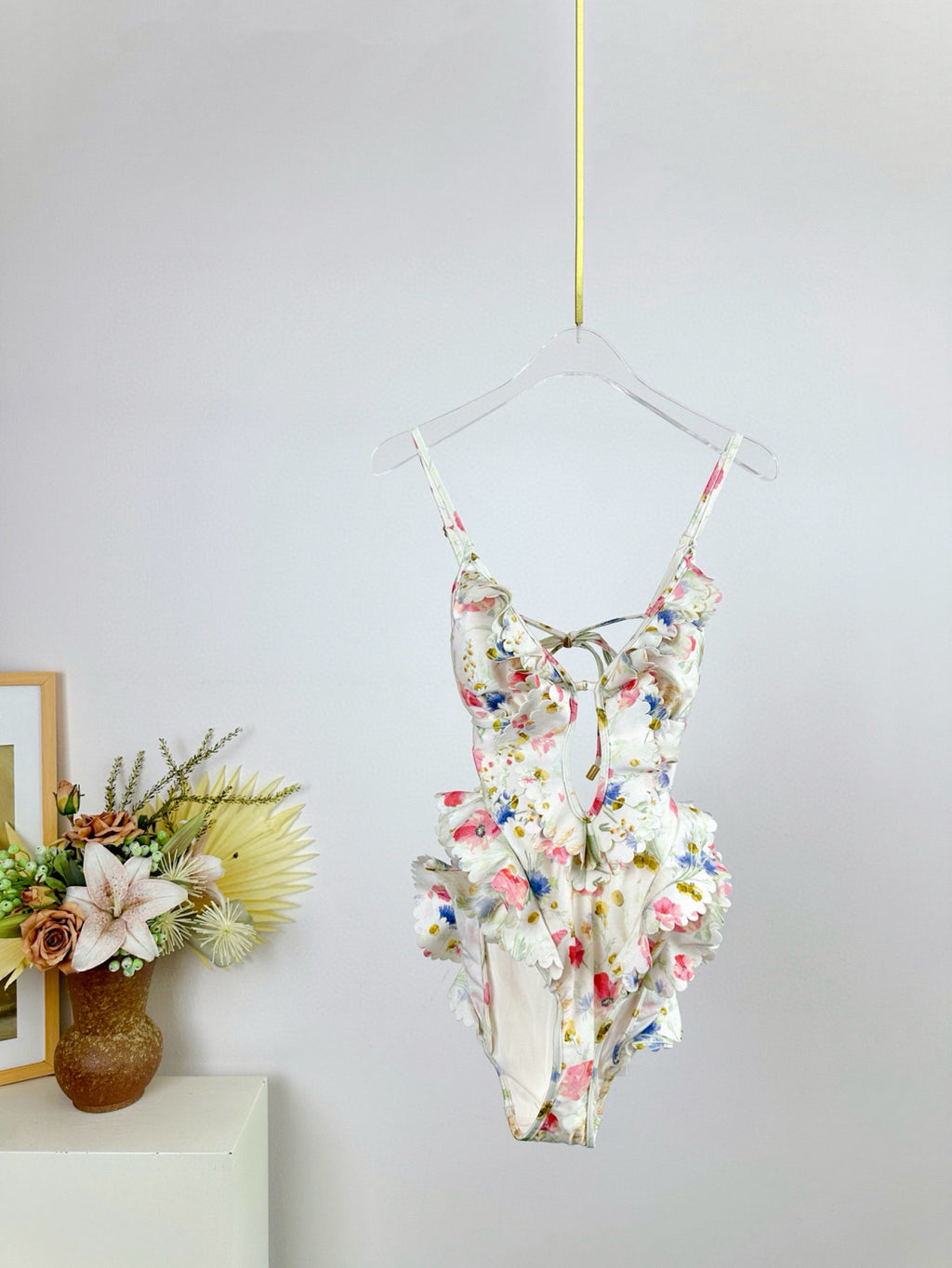 Women's Summer Floral Printed Ruffle Backless One-piece Swimsuit #76667