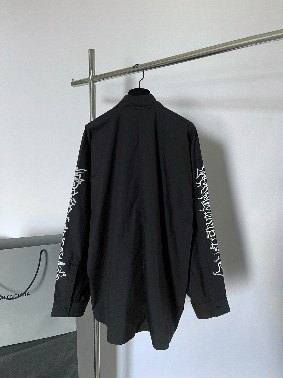 Men's Spring Summer DIY Metal Outline Engineered Black Cotton Poplin Large Silhouette Single Breasted Long Sleeve Shirt #98843