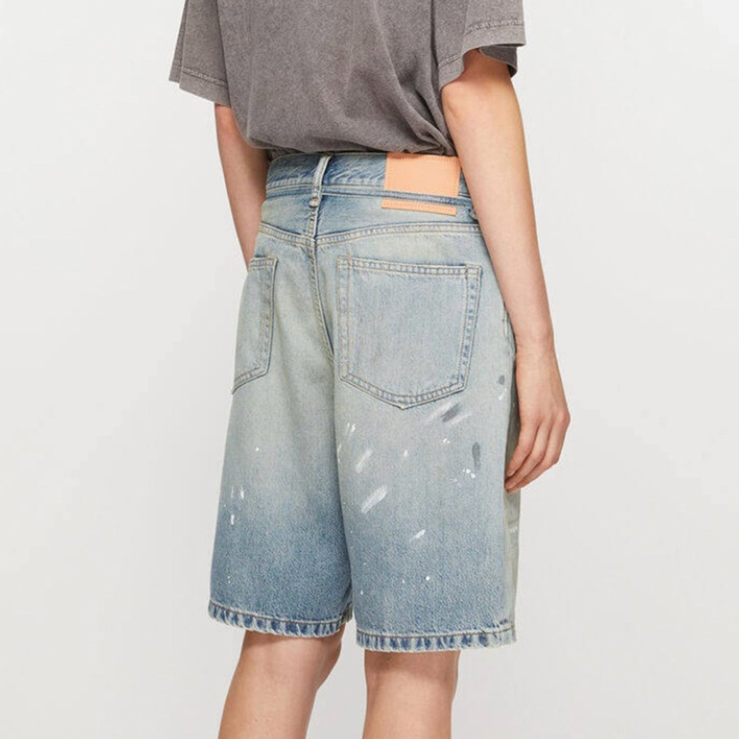 Men's And Women's Spring/summer Cotton Washed Splashed Ink Denim Shorts With Zipper Loose Wide Leg Jeans Pants Ngvp #8523