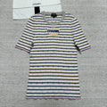 Women's Spring/Summer Letter Printed Striped Round Neck Short Sleeve Knit Sweater T-Shirt #75782