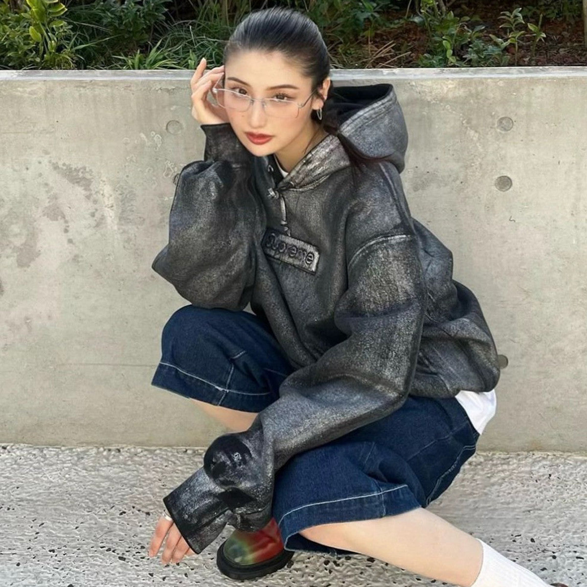 x MM6 Maison Margiela Men's And Women's Spring And Fall Paint Do Old Gradient Logo Hoodie Hooded Sweatshirt Casual Loose High Street Trend Tops  #71347