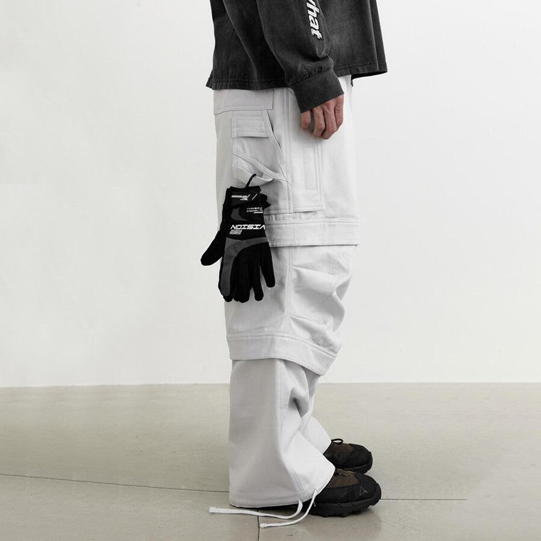 Far archive Men's Multi-Pocket Mid Waist Zipper Loose Straight Casual White Workwear Wide Leg Far Pants Ngvp #7739