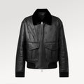 Men's Fall/winter Pilot Drawstring Jacket Solid Color Logo Jacquard Hair Collar Colorblocking Leather Jacket #71553
