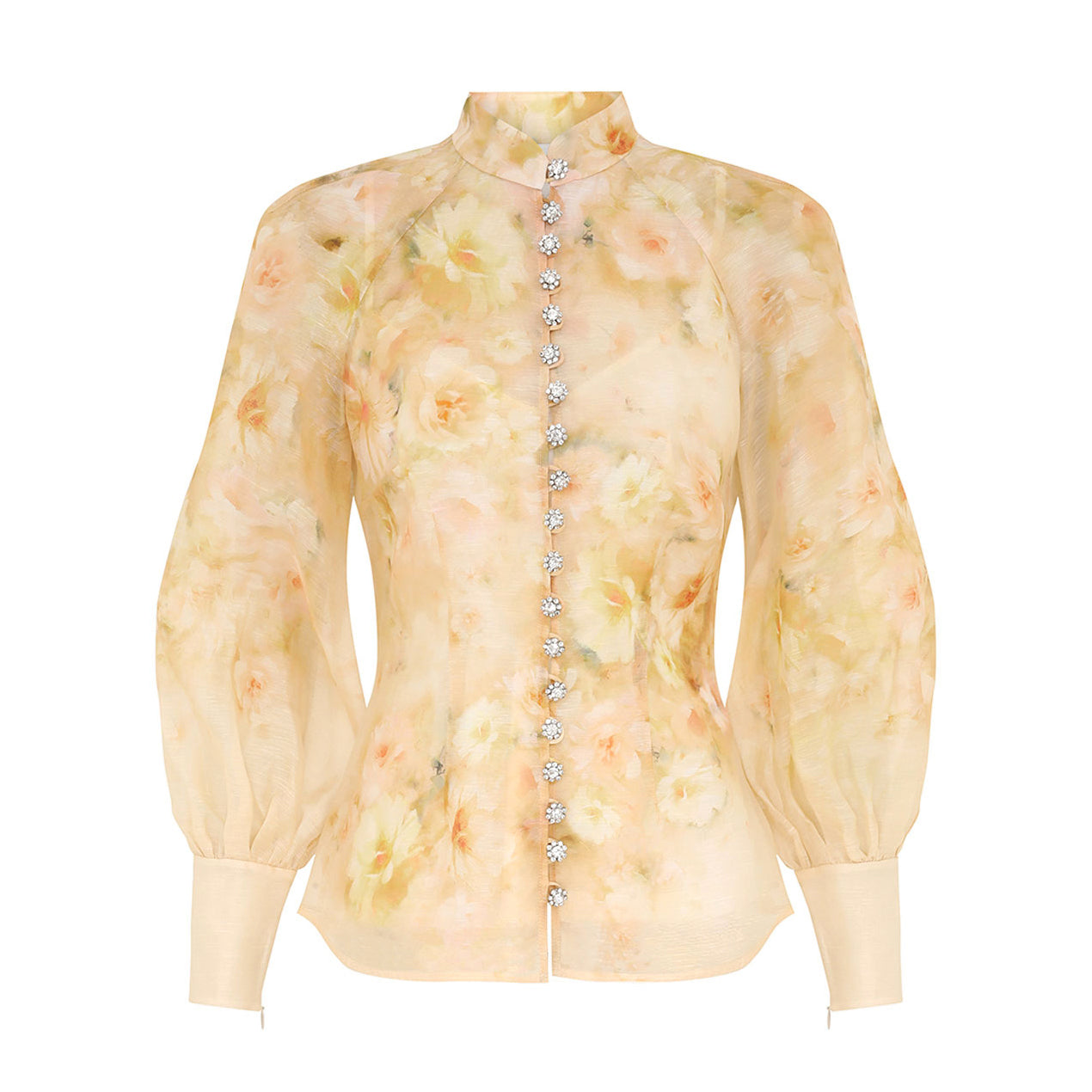 Women's Spring And Summer Yellow Floral Print Single Breasted Long Sleeve Shirt #75154