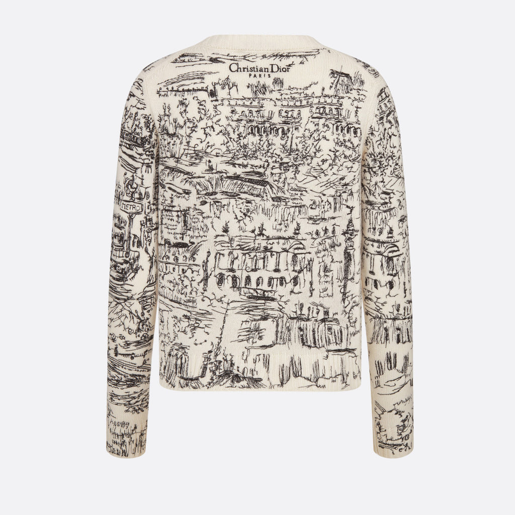 Women's Spring And Autumn Paris Lines Hand-painted Style Embroidered Wool Knit Crew Neck Sweater Ngvp #8733