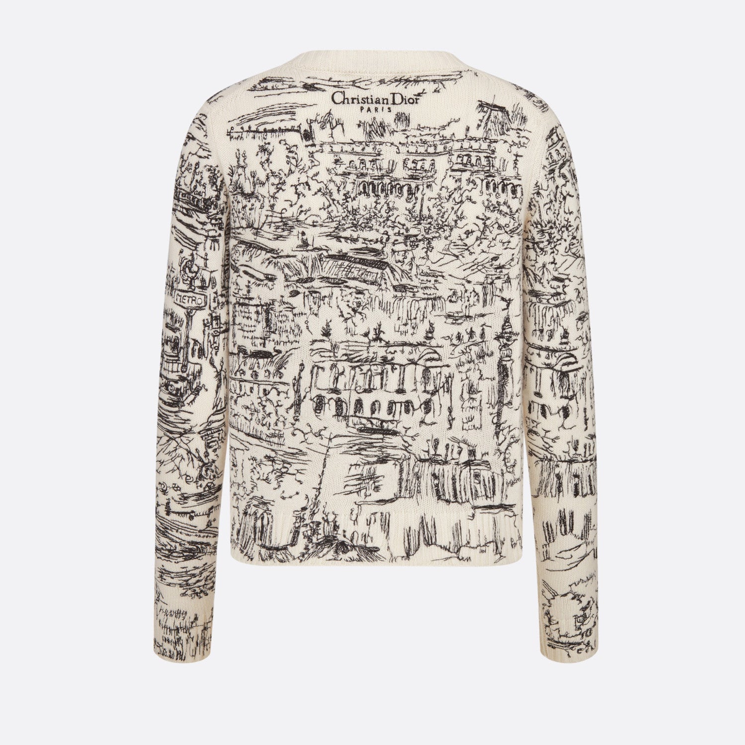 Women's Spring And Autumn Paris Lines Hand-painted Style Embroidered Wool Knit Crew Neck Sweater Ngvp #8733