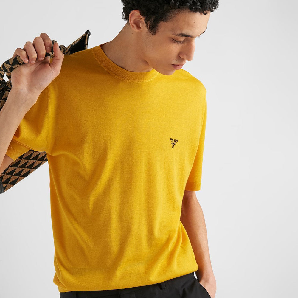 Men's Spring/Summer Solid Color Logo Embroidery Superfine Wool Crew Neck Short Sleeve Sweater #98319