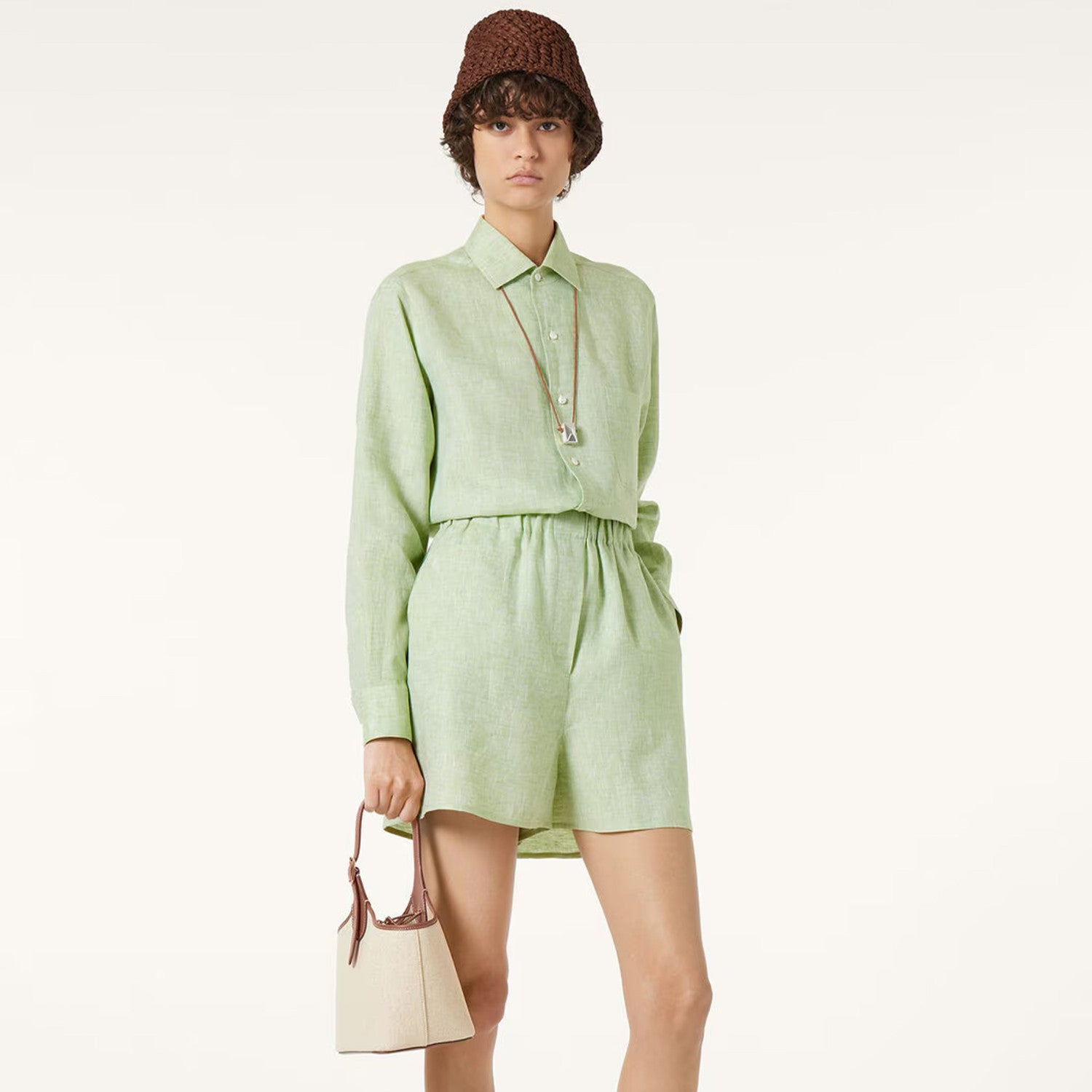 Angelo Women's Bermuda Large Shorts Spring And Summer Pure Colour Fashion Temperament Linen Elastic Waist Drawstring Shorts Pants Ngvp #1612