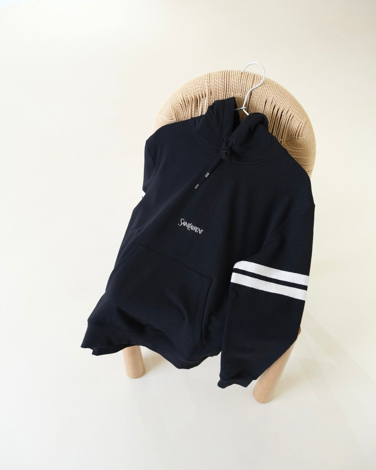 Women's Spring and Autumn Black Striped Hooded Drawstring Long Sleeve Sweatshirt Pullover #72943