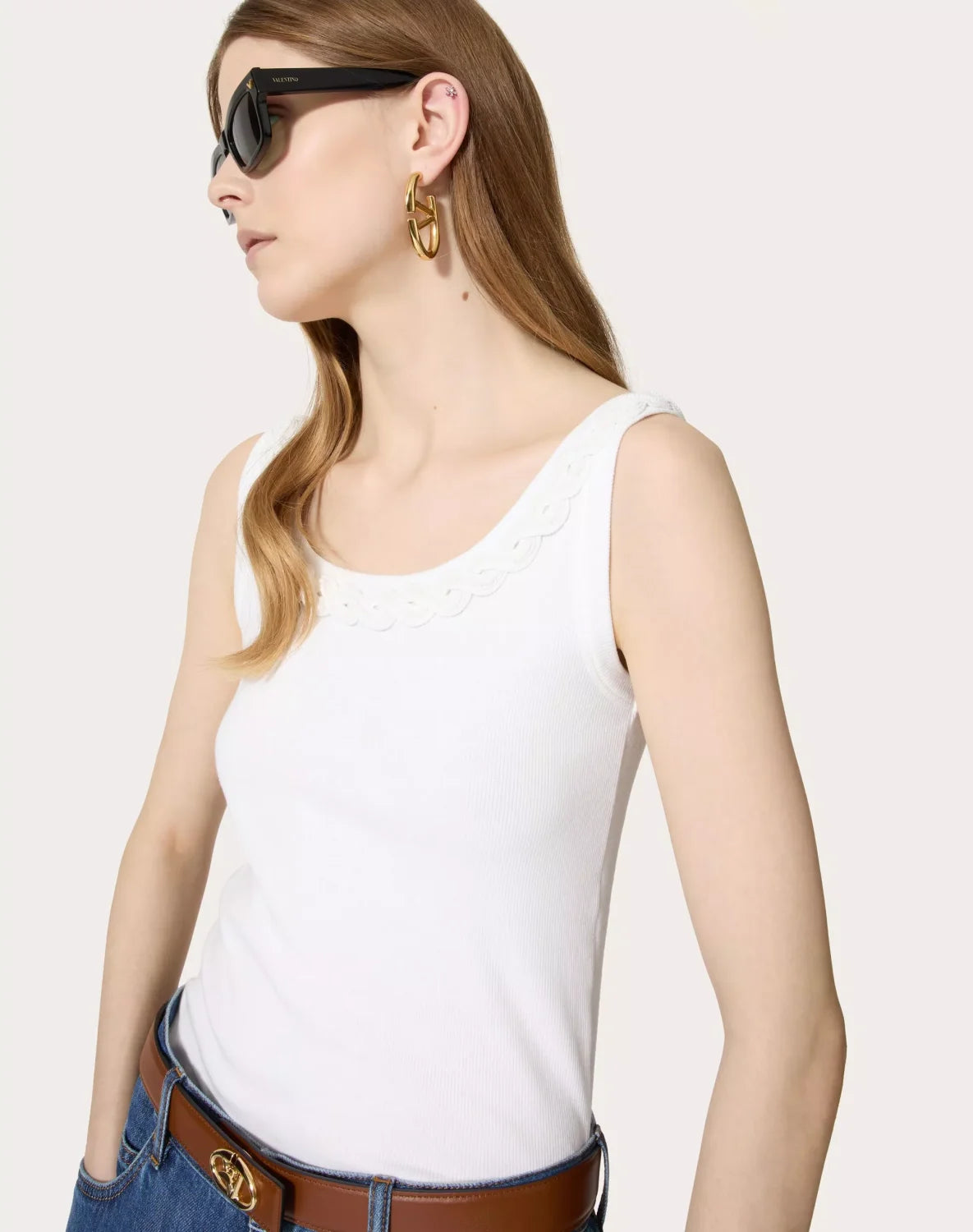 Women's Summer Embroidered Round Neck Sleeveless Fitted Solid Color Pullover Cotton Rib Vest T-Shirt Ngvp #9266