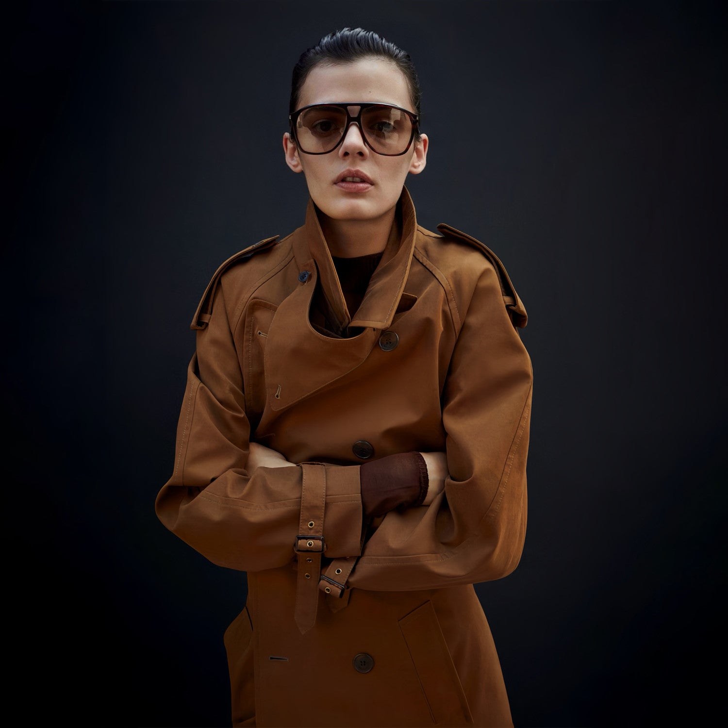 Women's Spring And Autumn Solid Color Belt Double-Breasted Buckle Lapel Medium-Length Cotton Long-Sleeved Windbreaker Jacket Ngvp #7867