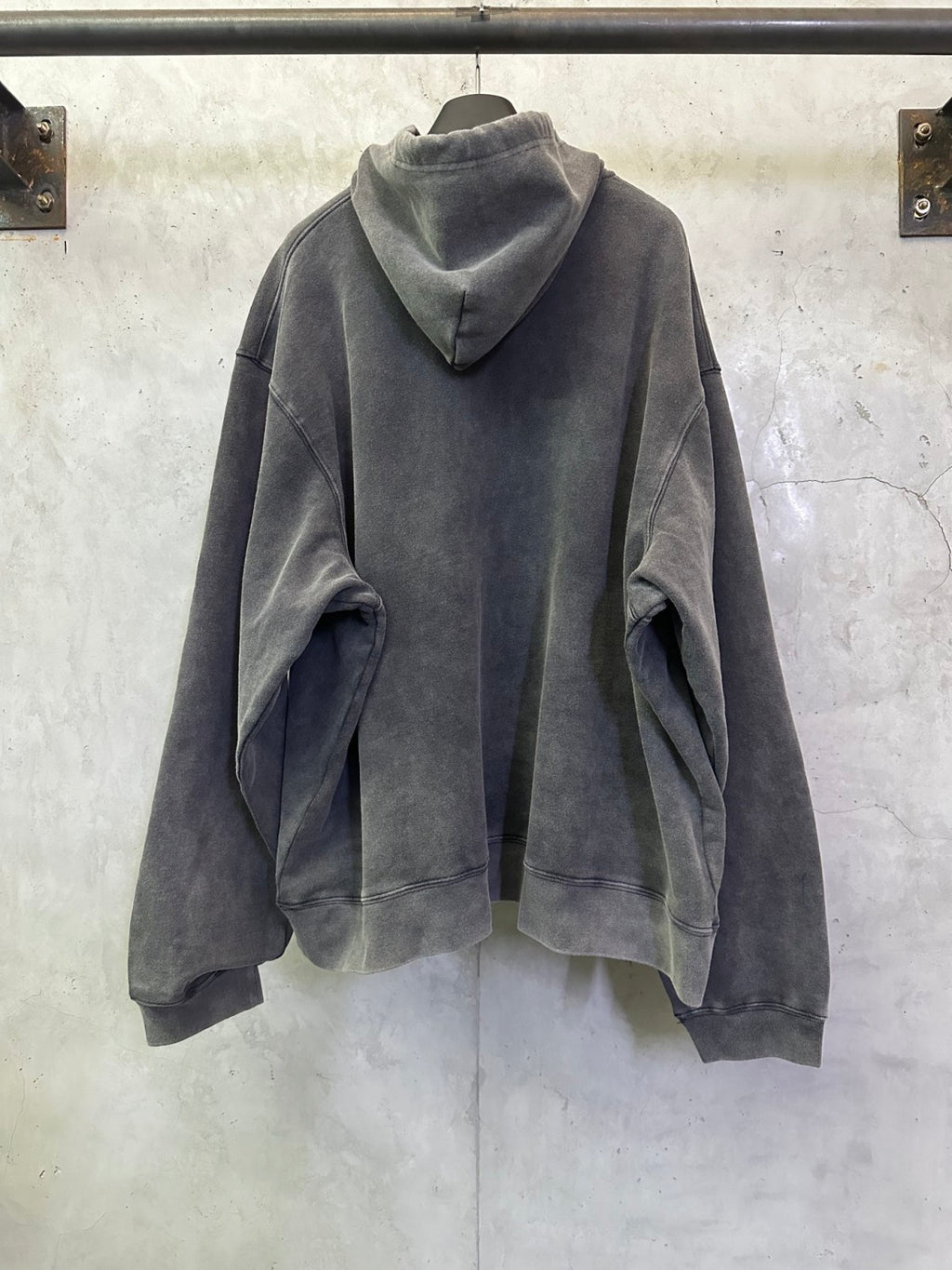 Men's Washed Crayon Loop Oversized Hoodie in Washed Black White Sweatshirt #82562A