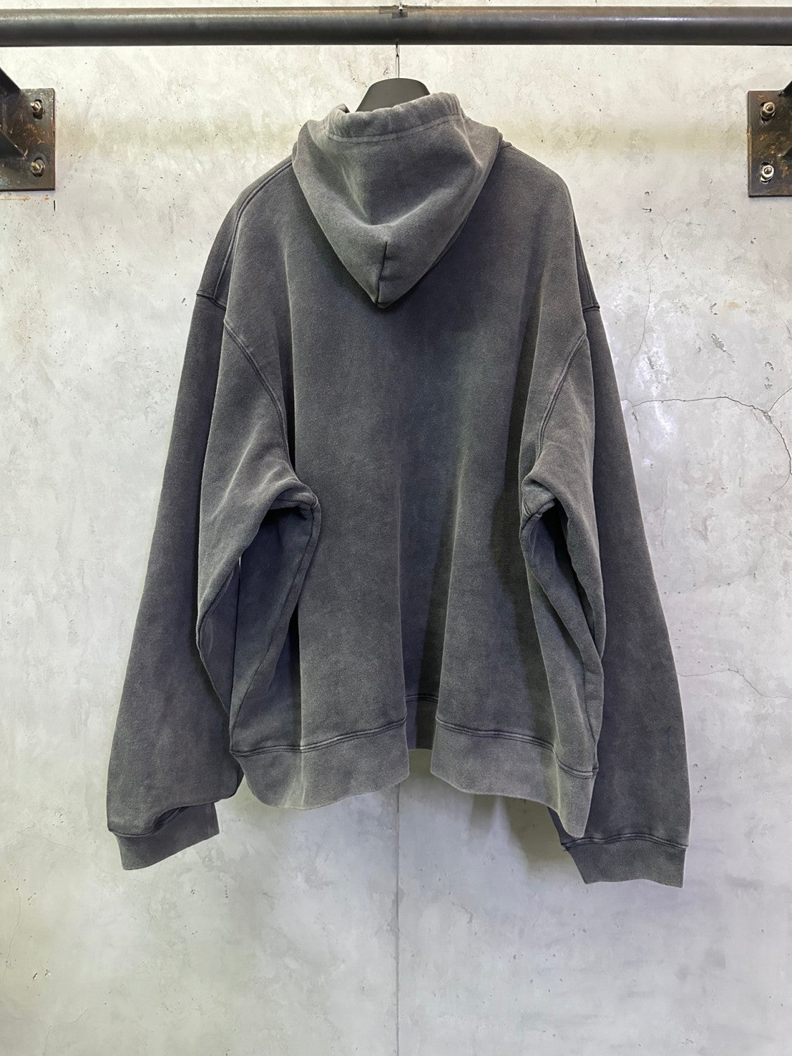 Men's Washed Crayon Loop Oversized Hoodie in Washed Black White Sweatshirt #82562A