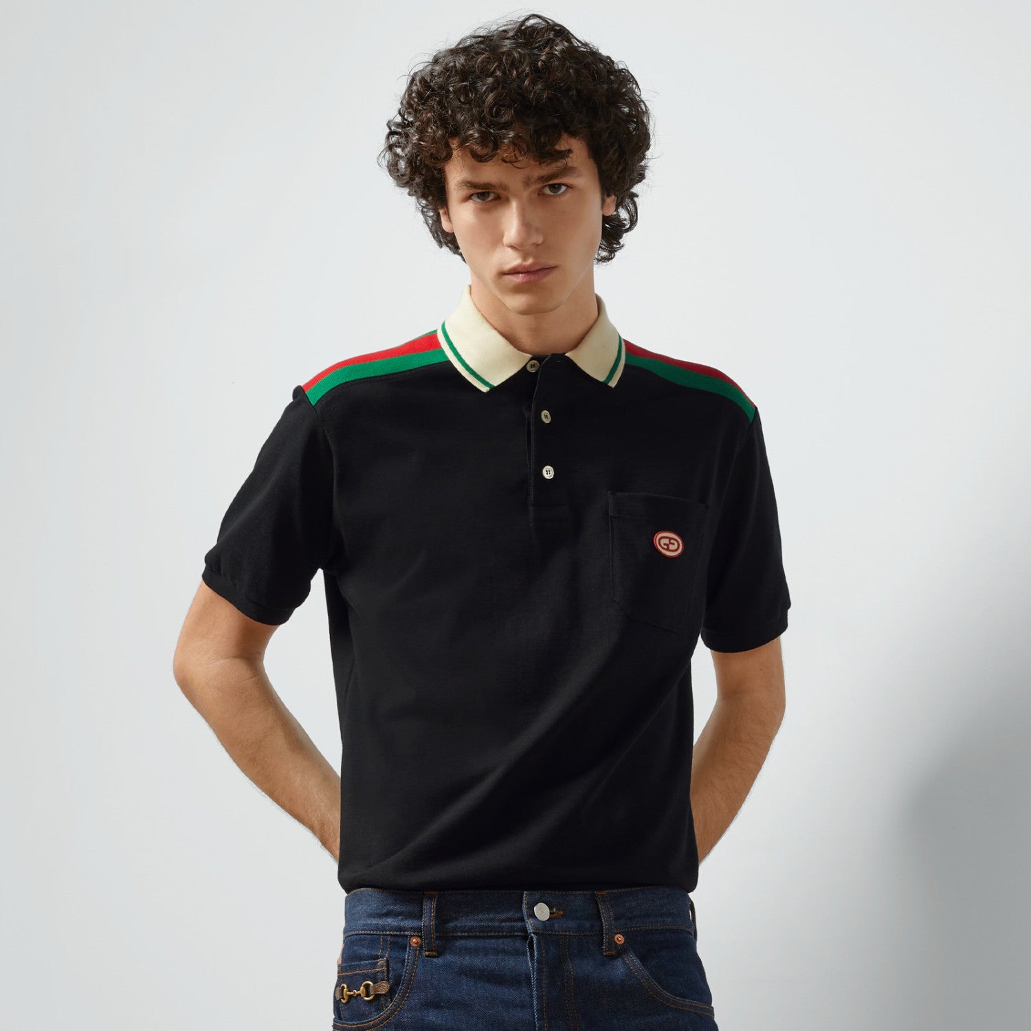 GG Men's Summer Colorblocked Stripe Trim Cotton Polo Neck Short Sleeve T-Shirt #98685