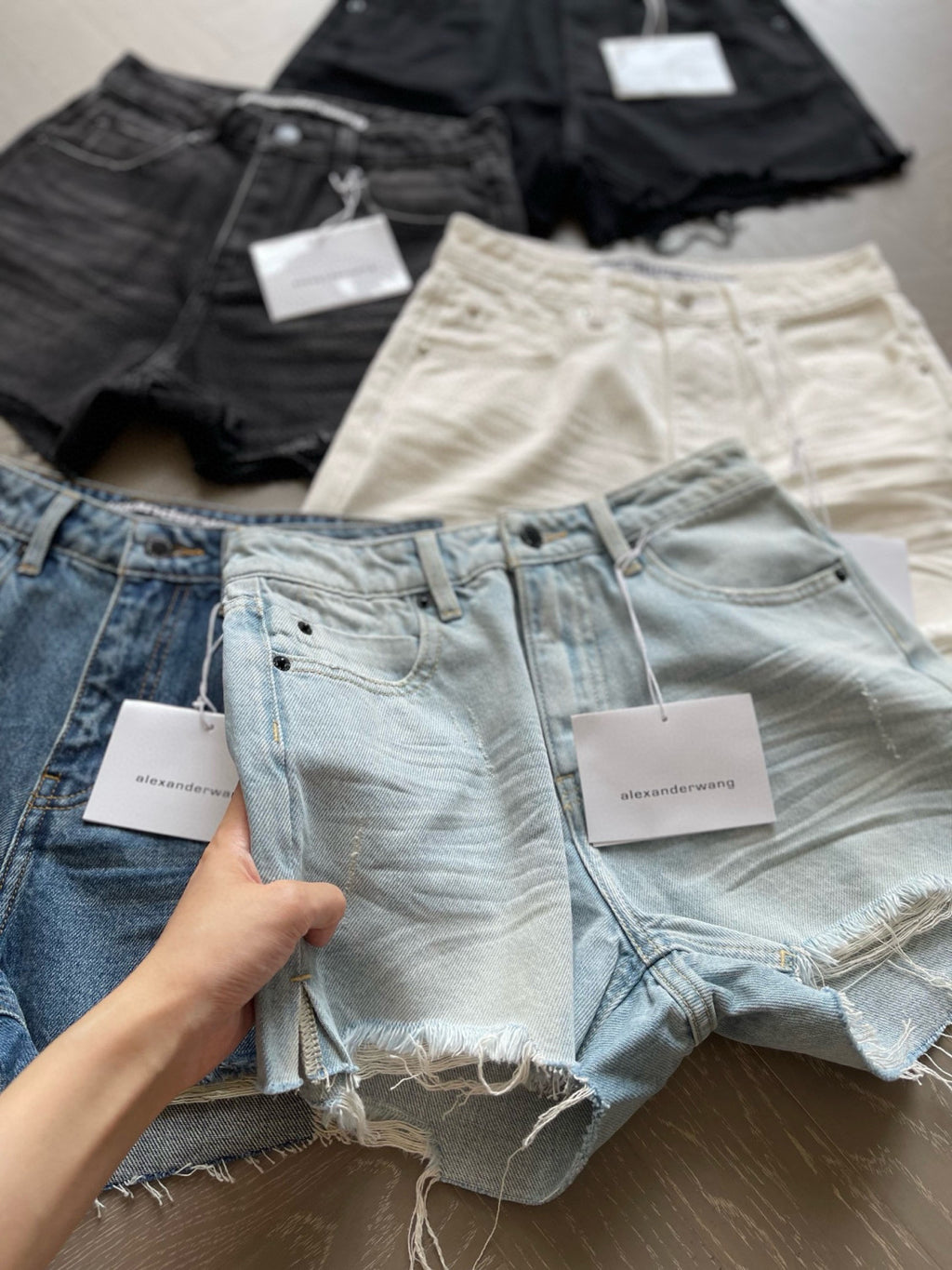 Women's Summer Washed Solid Colour Worn Raw Edge Denim Shorts #76852