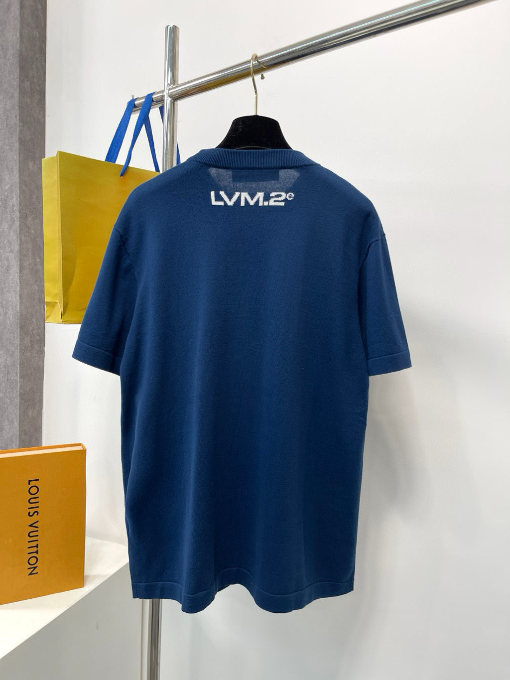 Men's Summer Blue Letter Printed Straight Round Neck Cotton Short Sleeve T-Shirt #98444