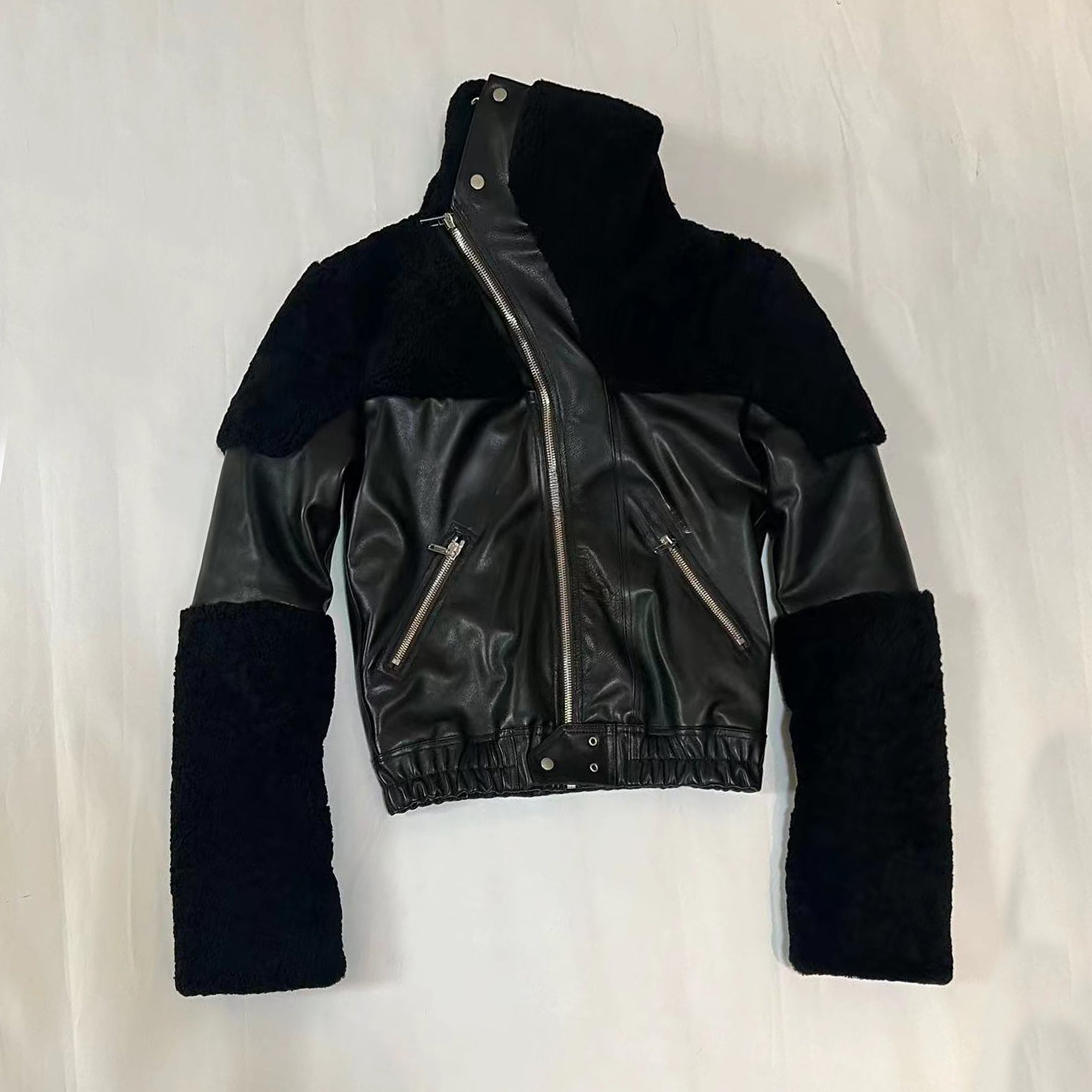 Men's And Women's Patchwork Collar Leather Jacket Fashion High Street Cool Lapel Short Jacket Ngvp #6628