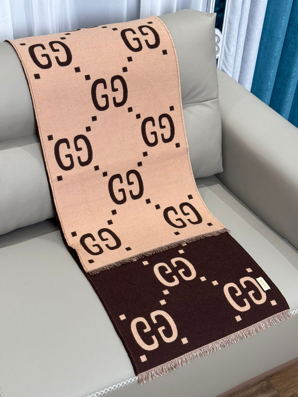 Men's and Women's GG Wool Blend Fringe Scarf #72983