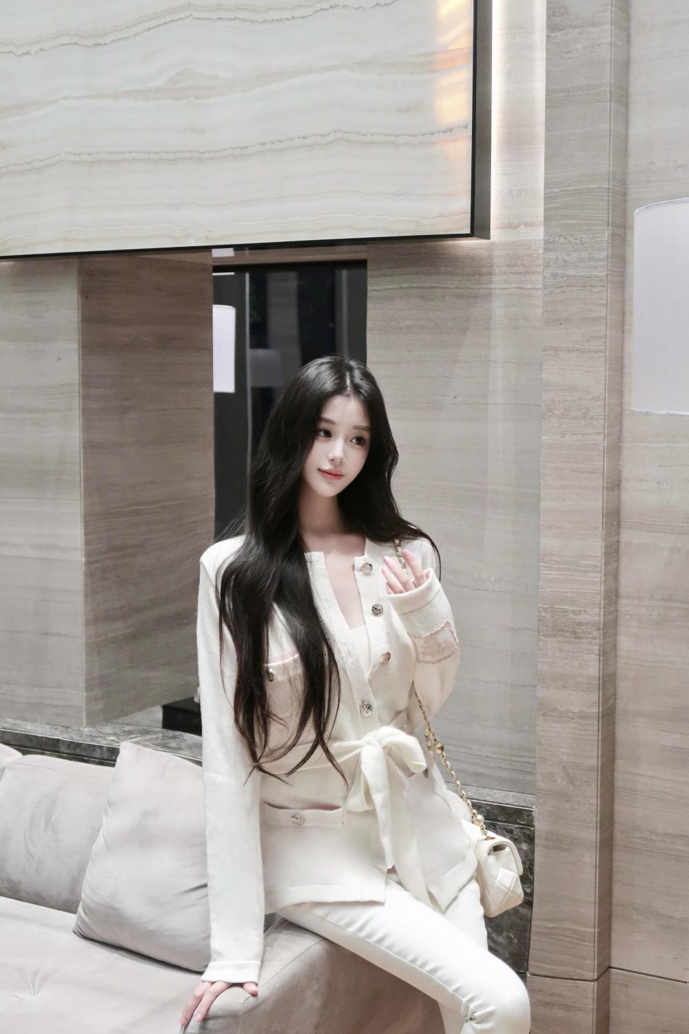 Women's Spring/Fall Belted Single-Button Solid-Color Crew Neck Cashmere Knit Long-Sleeve Cardigan Ngvp #2358