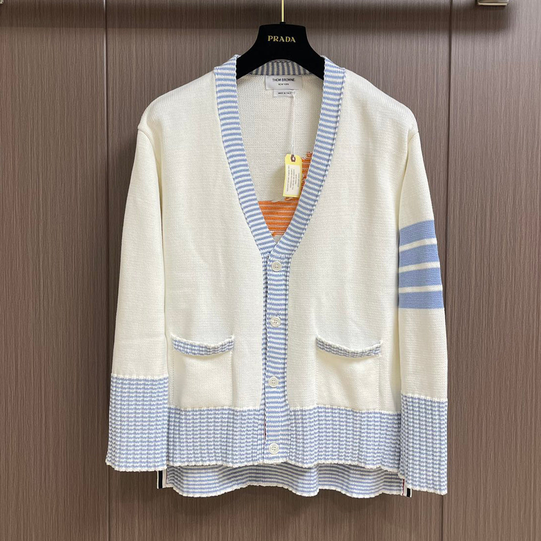 TB  Women's Men's Spring and Autumn Clashing Color Puppy Embroidery V-Neck Mid-Length Long Sleeve Knit Sweater Cardigan #73915