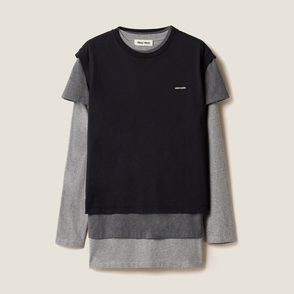 Women's Summer Clashing Color Embroidery Letter Logo Round Neck 3 Piece Layered T-Shirt Set  #74498