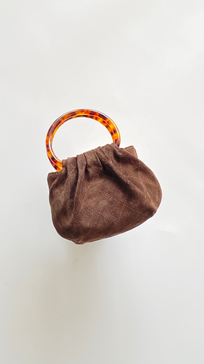 26C Women's Tortoiseshell Acrylic Handbag with Gold Metallic Ingot Design and Suede Finish #83224A