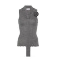 Blumarine Women's Spring And Autumn Round Neck Floral Chest Pin Solid Color Long Sleeve Wool Knit Vest Ngvp #9585