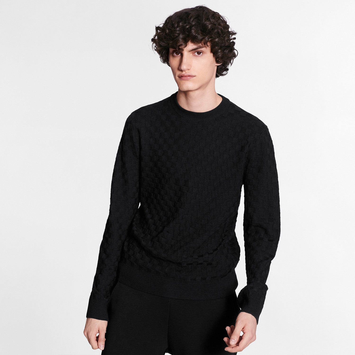 Men's Spring. Autumn And Winter Damier Signature Crew Neck Plaid Solid Color Long Sleeve Fitted Wool Sweater Ngvp #9311