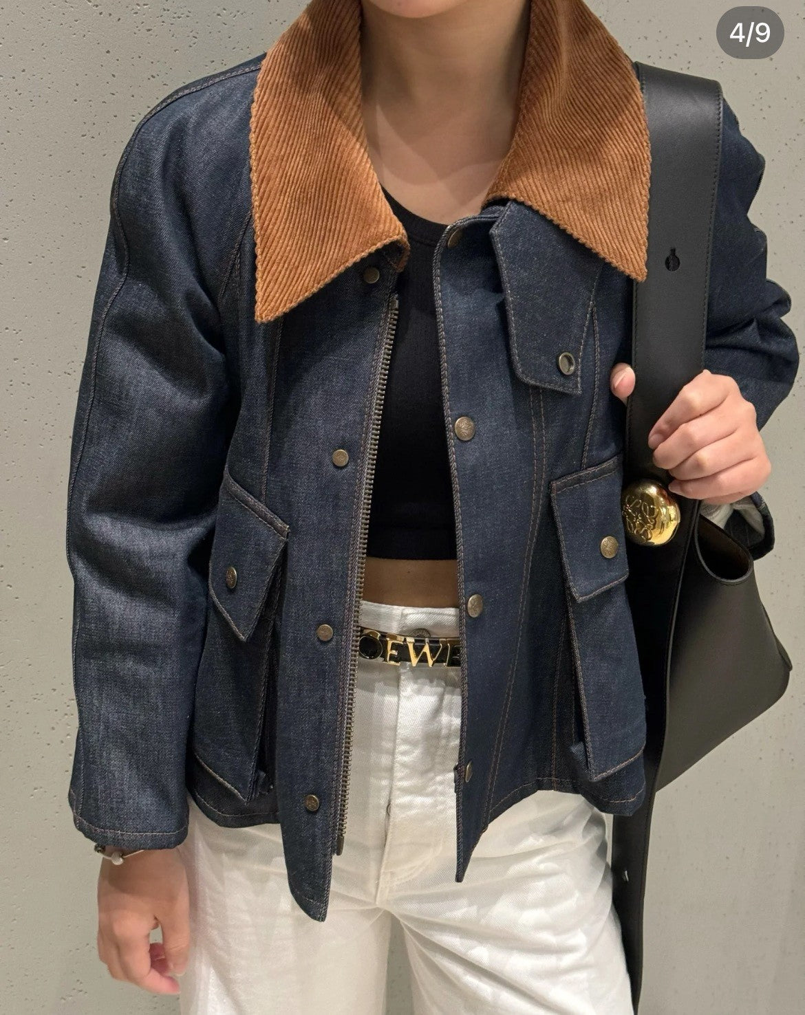 Women's Fall Blue Twill Denim Patchwork Long Sleeve Zipper Jacket #72833