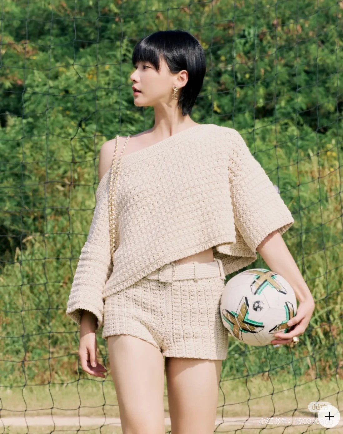 Women's Spring And Autumn One Shoulder Knit Pullover Sweater Cotton Solid Color Casual Belted Shorts Ngvp #1517